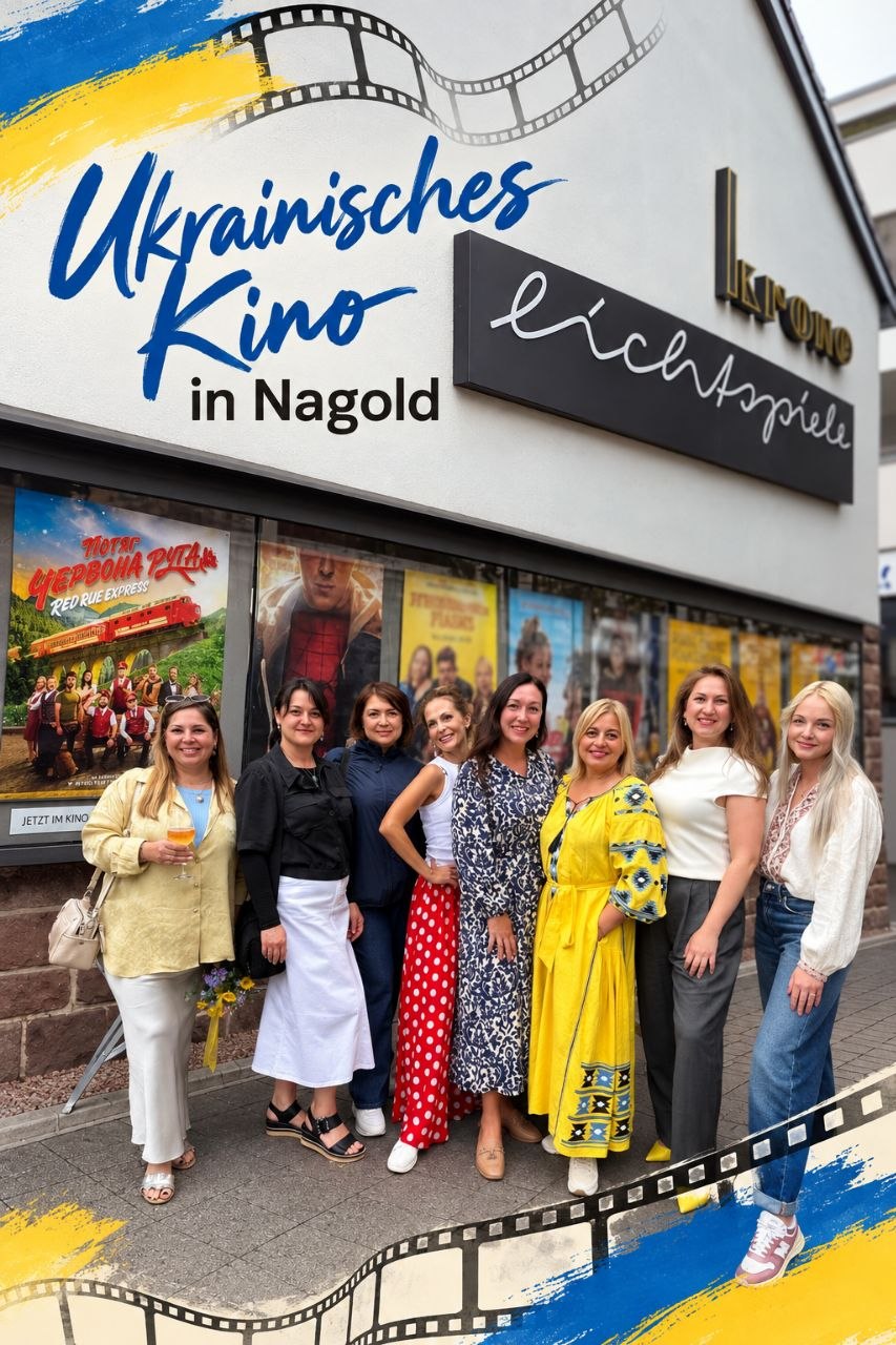 Teilnehmerinnen des ukrainischen Kinoabends vor dem Kino in Nagold